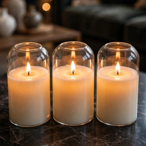LED Glass Dome Pillar Candle single piece