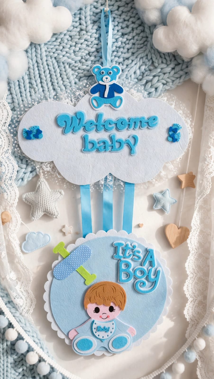 Welcome Baby - It's A Boy Felt Door Hanging / Wall Hanging