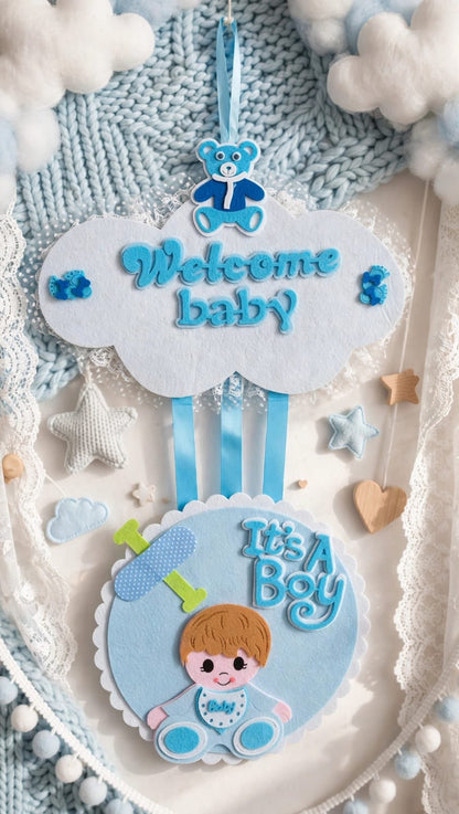 Welcome Baby - It's A Boy Felt Door Hanging / Wall Hanging