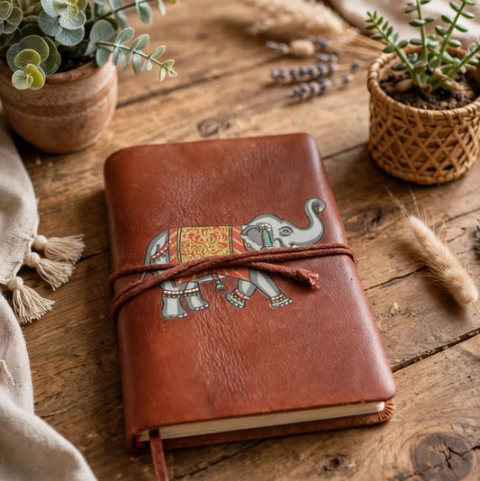 Handmade Notebook Elephant print Brown small JKF09